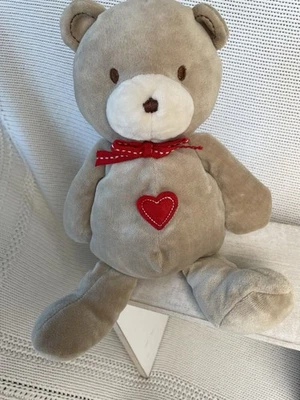 Carters Just One Year Tan Teddy Bear Plush Lovey Red heart Chest Red bow - Image 1 of 4