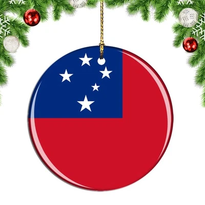 Samoa Flag Round Christmas ornament city travel souvenir - Image 1 of 3