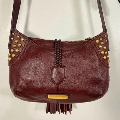 Isabella Fiore Studded Crossbody Bag Tassels Burgundy Wine Leather Gold Studs - Image 1 of 4