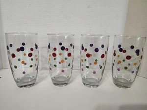 Lot of 4 Highball Drinking Glass Tumbler Pampered Chef Mixed Polka Dots 6" - Picture 1 of 5
