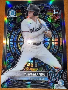 2025 Bowman Chrome PJ Morlando 1st Stained Glass Case Hit Refractor SP Marlins - Picture 1 of 2
