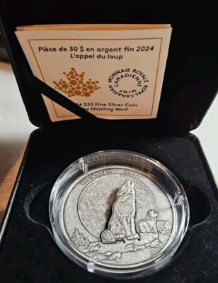 2024 Canada $30 Pure Silver Coin – The Howling Wolf-  Low Certificate # In Stock - Image 1 of 4