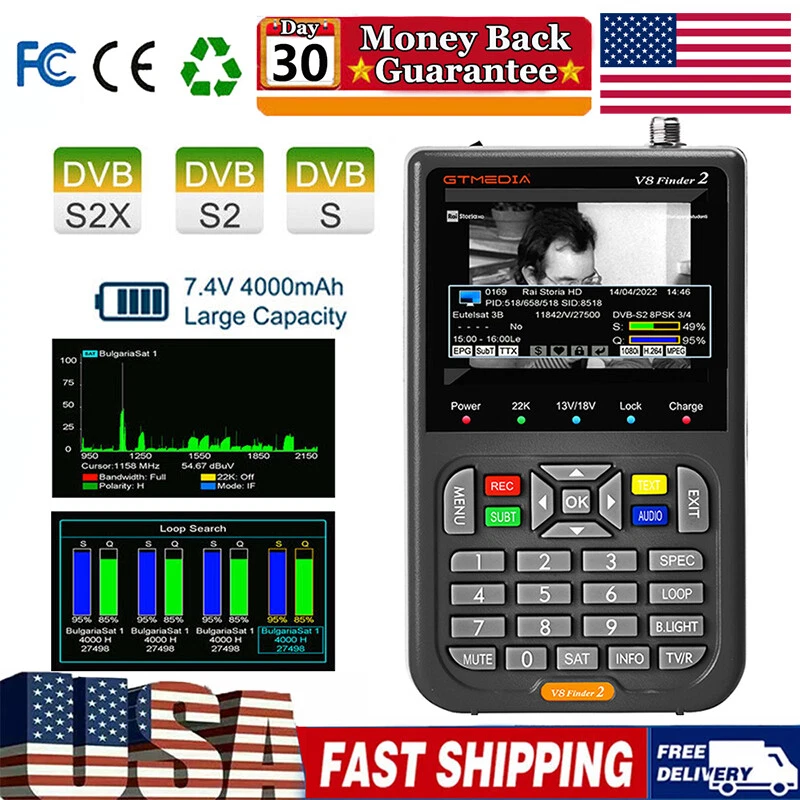 Спутниковый цифровой измеритель сигнала GTMEDIA V8 DVB-S2/S2X FTA 3,5 дюйма - Изображение 1 из 4
