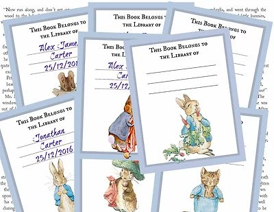 CUSH-N-CRAFT 8 Personalised Beatrix Potter Peter Rabbit 'This book belongs to' Bookplates