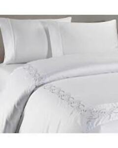 Christy Richmond Embroidered Floral Queen Duvet Cover White in Pale Grey NIP
