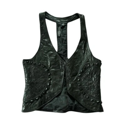 Chaleco con tachuelas de cuero premium negro para mujer Affliction (GRANDE) Foto 1 de 4