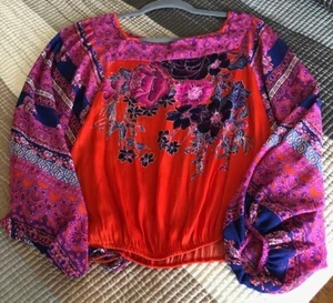 Free People Floral Round Neck Tie Blouse - Size M - Picture 1 of 2