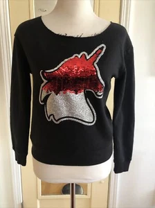 Justice Girls Black Unicorn Sequin Sweatshirt Size 12 - Picture 1 of 9