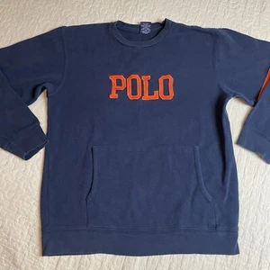 Vintage Polo Ralph Lauren Boys XL Ribbed Sweatshirt Navy Blue Orange - Picture 1 of 7