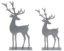 dekorativer Deko-Hirsch große Hirschfigur als flache Silhouette aus Metall grau