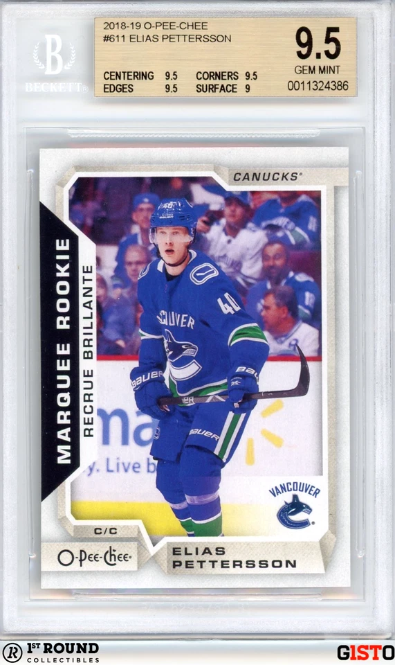 Elias Pettersson RC BGS 9.5: 2018-19 O-Pee-Chee Rookie Card Gisto #611 - Image 1 of 4