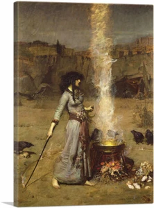 Magic Circle 1886 Canvas Art Print by John William Waterhouse 26"x18" (.75" Deep - Picture 1 of 11