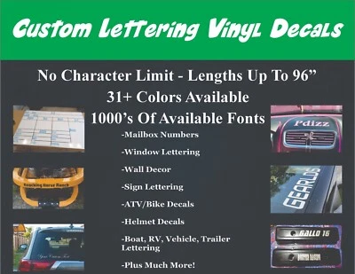 Custom Vinyl Lettering Die Cut Decals Transfer Stickers -Custom Text Any Font - Image 1 of 4