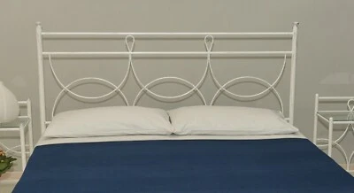 Testata letto in ferro battuto matrimoniale Marianne bianco decorato argento - Immagine 1 di 2