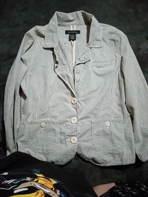 Blazer para mujer vintage Calvin Klein crema y azul marino a rayas mezcla de algodón talla XL Foto 1 de 3