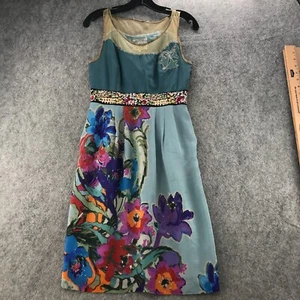 Floreat Anthropologie Dress Womens Size 0 Embroidered Floral Silk Cocktail Party - Picture 1 of 12