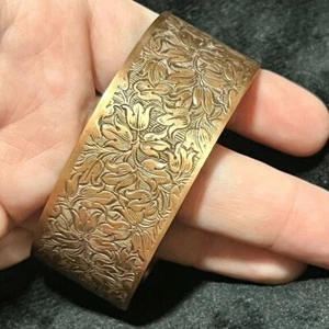 Vintage Messing geätzt verziert Blumen Armreif Armband Statement Modeschmuck - Bild 1 von 6