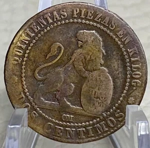 1870 Coin from Spanish Revolutionary Period 150 Years Old 2 Centimos Old Coin - Picture 1 of 9