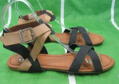 Nueva Sandalia Negra/Marrón Punta Abierta Correa al Tobillo Mujer Talla 8 Foto 1 de 4