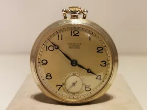 VINTAGE WW2 ERA RARE BEAUTIFUL MEN'S SWISS POCKET WATCH "UNION S.A" PRECISION - Picture 1 of 11