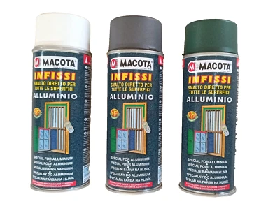 MACOTA Smalto Vernice x Infissi Alluminio Anotizzato Bianco Grigio Verde 400 ml.
