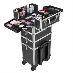 4 in 1 Rolling Train Case Aluminum Trolley Professional Cosmetic Organizer Box  - Picture 1 of 11