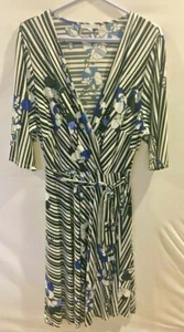 Sandra Darren Womens Faux Wrap Dress Career Plus Sz 24W Black White Blue - Picture 1 of 3