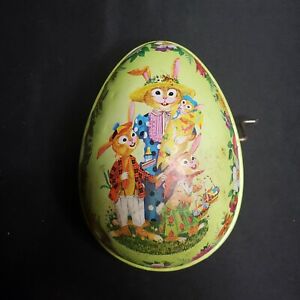 Vintage Mattel Inc Tin Easter Egg W/Bunny Wind up Music Box #513 