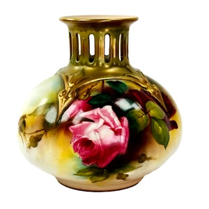 Royal Worcester Vase Pink Rose Pierced Top H306 h14cm Circa 1898 - Picture 1 of 14