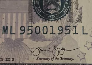 FOUR PAIRS FANCY SERIAL NUMBER 2013 $5 BILL 95001951 Circulated - Picture 1 of 4
