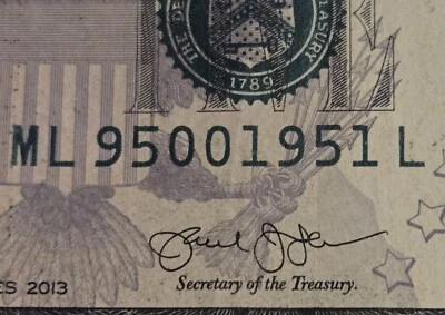 FOUR PAIRS FANCY SERIAL NUMBER 2013 $5 BILL 95001951 Circulated  - Image 1 of 4