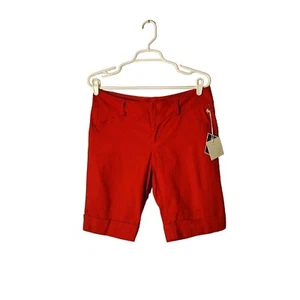 Elle Shorts Womens 6 Rolled Cuff Vintage Look Red Summer Long Inseam Pockets - Picture 1 of 10
