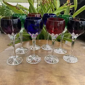 8 AJKA Kastilien Albinka geschliffen auf klare bunte Kristall 8 1/4" Wein Hock Gläser - Bild 1 von 4
