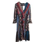 NEUF robe patchwork maxi multicolore florale manches longues taille col V