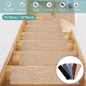 Carpet Stair Treads for Wooden Steps Indoor Non Slip with Reusable Adhesive New - Picture 1 of 26