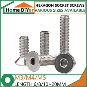 304 Stainless Steel Hexagon Socket Countersunk Head Screws M3/M4/M5*6/8/10~20MM - Picture 1 of 9