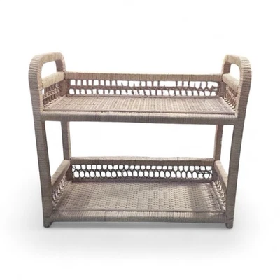 Vtg Natural Wicker Rattan Shelf Standing Or Hanging 17w x 15h x 7d Boho - Image 1 of 4