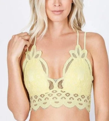 Bralette de encaje sexy de ganchillo almohadillas extraíbles espalda cruzada correa ajustable sin cables Foto 1 de 4