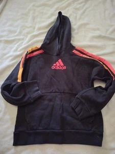 Adidas Orange Striped Hoodie Sweatshirt Center Logo Boy's Medium - Picture 1 of 5