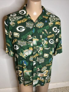 GREEN BAY PACKERS Rayon Hawaiian NFL Shirt Medium Y2K Football Superbowl - Picture 1 of 6