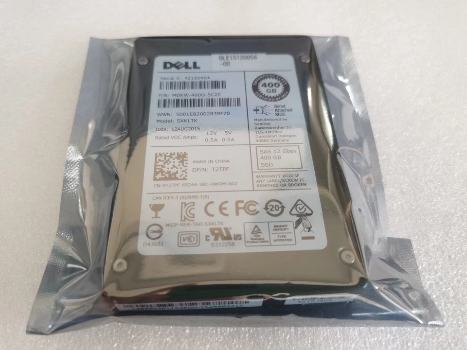 For Dell 400GB SAS 2.5" 12G SLC Solid StateDrive SSD T2TPF MDKW-400G-5C20 0T2TPF - Image 1 of 2