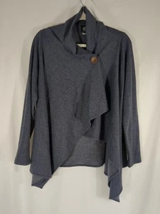 Cardigan Bobeau taglia SMALL top asimmetrico blu/grigio singolo bottone manica lunga - Foto 1 di 7