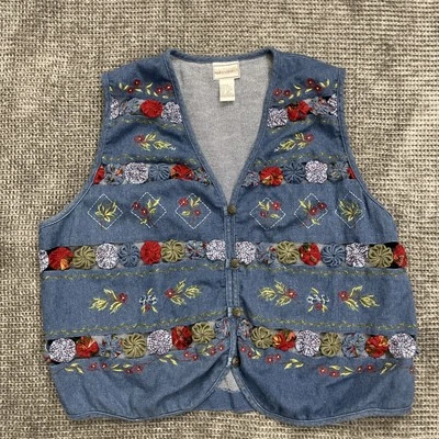Chaleco Vintage Napa Valley Boho Bordado Algodón Para Mujer 2X Grannycore Floral Foto 1 de 4