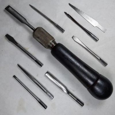 Stanley Rule & Level Hollow Handle No. 300 Tool Set 9 Tools USA Vintage 1930s - Image 1 of 4