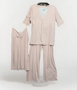 Pyjama 3-teiliges rosa Pyjama Set Kleid Kurzarm, Hose Damen Large " - Bild 1 von 18