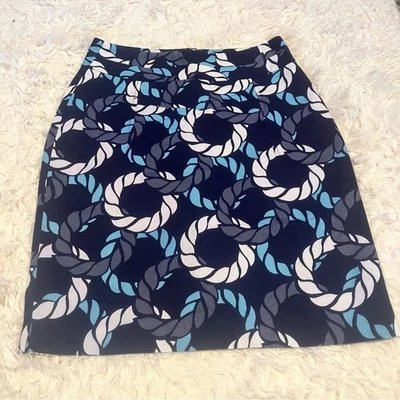 Leifsdottir Navy and White Geometric Pencil Skirt Nautical Size 4 - Image 1 of 4