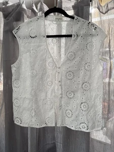 KALIKO - BLUSA TOP SIN MANGAS BORDADO INGLÉS ALGODÓN BLANCO UK 18 EN MUY BUENA CONDICIÓN - Imagen 1 de 8