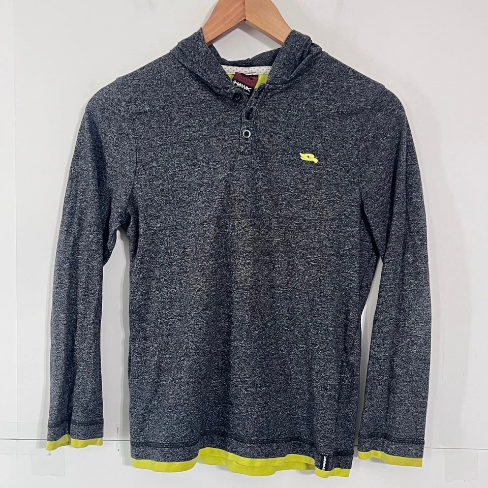 Camiseta con Capucha Hawk Boys Talla M (10-12) Gris Henley Bordada Manga Larga Foto 1 de 4