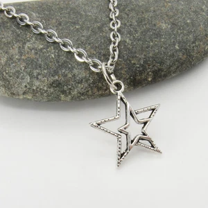 Collana doppia Stella Argento con ciondolo stelle Star catena Regalo Uomo Donna - Foto 1 di 7
