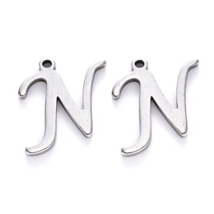 IN70.N - 1 BRELOQUE LETTRE N 13mm ACIER INOXYDABLE CALLIGRAPHIE ALPHABET BIJOUX - Picture 1 of 5